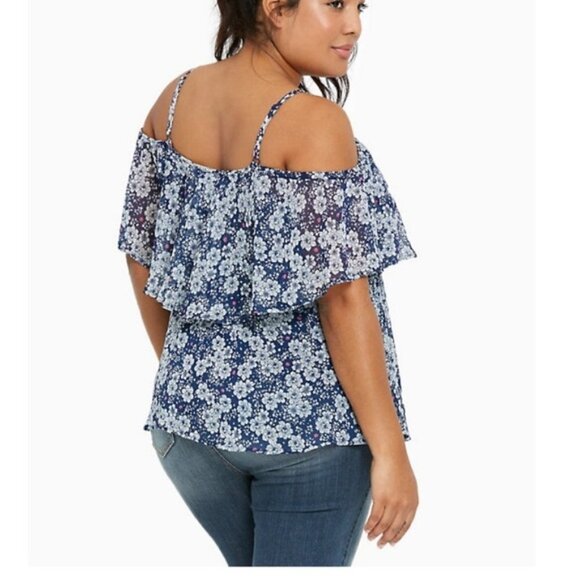 Torrid Floral Chiffon Ruffled Shoulder 5 Plus Size 5X Blue Grey Pink‎ - Picture 10 of 11